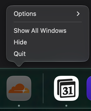 Dock right-click menu showing Quit