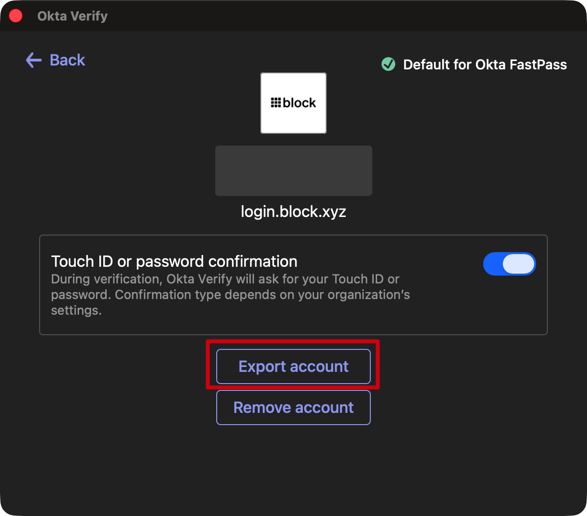 Export account button