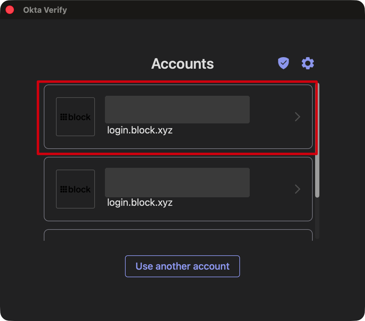 Okta Verify accounts list