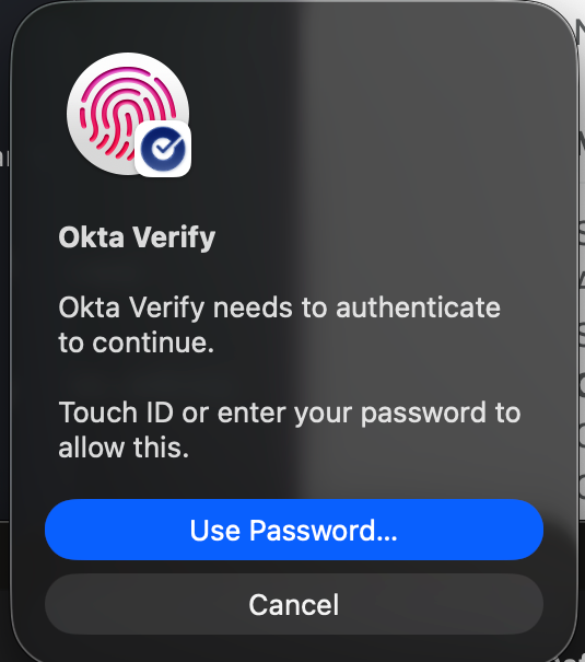 Touch ID or password authentication prompt