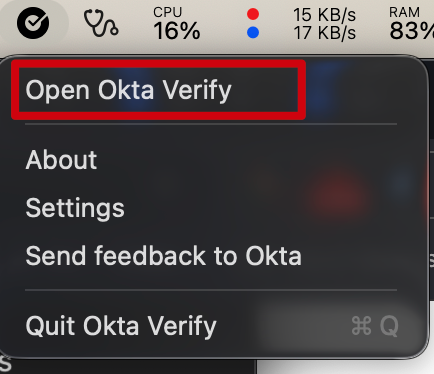 Okta Verify menu bar icon