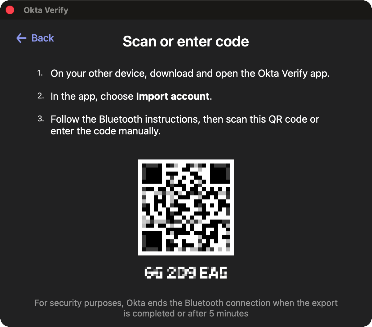 Scan or enter code screen with QR code